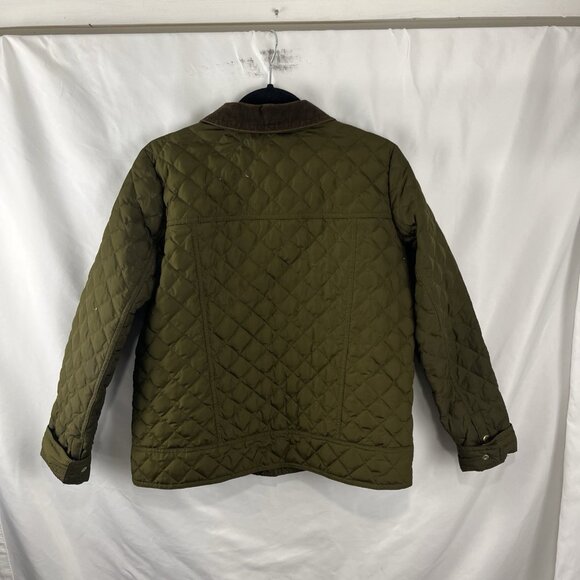 J. Crew Dark Green Quilted Jacket w/ Brown Corduroy Collar Women's Size M - Picture 5 of 11